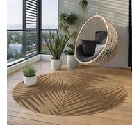 Carpettex Tapis Extérieur Rond 120 cm Beige, Résistant aux intempéries Facile d’Entretien, Tapis Aspect Jute Naturel pour Terrasse Balcon Salon Entretien Facile et Durable pour Un Usage Quotidien