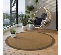 Carpettex Tapis Extérieur Rond 160 cm Beige, Résistant aux Intempéries Facile d'entretien, Tapis Aspect Jute pour Terrasse Jardin Salon Salle à Manger Entretien Facile et Durable pour Un Usage