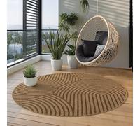 Carpettex Tapis Extérieur Rond 200 cm Beige, Résistant aux Intempéries Facile d'Entretien, Tapis Aspect Jute Naturel pour Jardin Terrasse Salon Salle à Manger entretien facile et durable pour un usage
