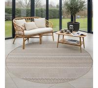 Carpettex Tapis Extérieur Rond 200 cm Beige, Tapis pour Jardin Terrasse Salon Salle à Manger Intérieur Extérieur, Design Skandi Boho