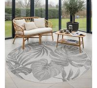 Carpettex Tapis Extérieur Rond 200 cm Gris, Résistant aux Intempéries et UV, Tapis pour Jardin Terrasse Salon Salle à Manger Intérieur Extérieur, Motif Feuilles de Palmier au