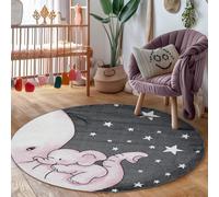 Carpettex Tapis pour Enfants avec Design d'éléphant pour la Chambre de bébé des Filles, Tapis pour Chambre d'enfant, Facile d'entretien, Couleur: Rose, Taille: 120 cm Rond