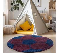 Tapis pile longue Enfant Football Basketball pour Chambre d'enfant (Bordeaux-Bleu fonce - 100 cm Rond)