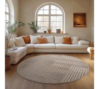 Carpettex Tapis Rond 120 cm Beige Design Bohème Bou oucles Style Scandinave Moderne Doux Résistant Facile à Nettoyer pour Salon Salle à Manger Chambre