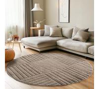 Carpettex Tapis Rond 120 cm Beige Poils Longs Shaggy Boho Carreaux