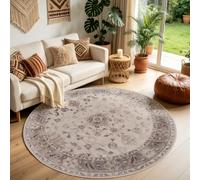 Carpettex Tapis Rond 120 cm Beige Vintage Oriental Lavable Antidérapant