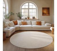 Carpettex Tapis Rond 120 cm Crème Uni Bouclé Boucles Style Scandinave Moderne Doux Résistant Facile à Nettoyer pour Salon Salle à Manger Chambre