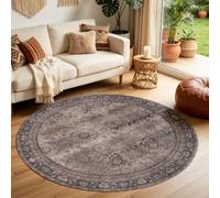 Carpettex Tapis Rond 120 cm Marron Vintage Oriental Lavable Antidérapant