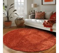 Carpettex Tapis Rond 120 cm Terracotta Shaggy Poils Longs Doux Uni