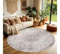 Carpettex Tapis Rond 200 cm Beige Vintage Oriental Lavable Antidérapant