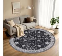 Carpettex Tapis Rond 200 cm Noir Vintage Oriental Lavable Antidérapant
