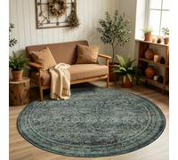 Carpettex Tapis Rond 200 cm Vert Vintage Oriental Lavable Antidérapant