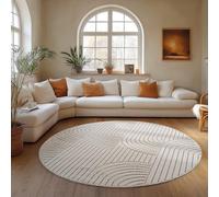 Carpettex Tapis Rond 80 cm Crème Design Bohème Bou oucles Style Scandinave Moderne Doux Résistant Facile à Nettoyer pour Salon Table d'Appoint Chambre
