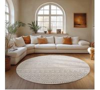 Carpettex Tapis Rond 80 cm Crème Design Vintage Scandinave Doux Résistant Facile à Nettoyer Salon Table d'Appoint Chambre.