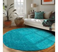 Carpettex Tapis Rond 80 cm Turquoise Shaggy Poils Longs Doux Uni
