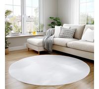 Carpettex Tapis Rond Blanc 120 cm Lavable Tapis à Poils Courts, Rond, Doucement Antidérapant et Design Moderne Monochrome pour Chambre, Salon, Cuisine et Chambre d'enfant