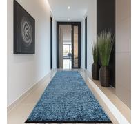 Carpettex, Tapis Runner en Coton Chenille Bleu 80x250 cm Lavable, Style Boho, Vintage Kelim, Poils Courts, Antidérapant et Doux, Mélange Monochrome, pour Cuisine, Chambre & Couloir