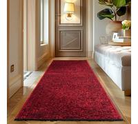 Carpettex, Tapis Runner en Coton Chenille Rouge 80x150 cm Lavable, Style Boho, Vintage Kelim, Poils Courts, Antidérapant et Doux, Mélange Monochrome, pour Cuisine, Chambre & Couloir