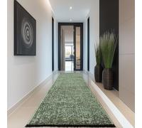 Carpettex, Tapis Runner en Coton Chenille Vert 80x250 cm Lavable, Style Boho, Vintage Kelim, Poils Courts, Antidérapant et Doux, Mélange Monochrome, pour Cuisine, Chambre & Couloir