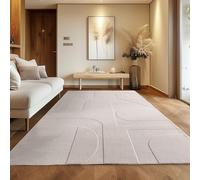 Carpettex Tapis Scandinave Design Boho Crème Unie 160x230 cm Décoratif Facile d'Entretien & Doux Lavable Effet 3D Grand pour Salon & Chambre