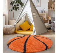 Carpettex Teppich Tapis à Poils Longs en Forme de Basket-Ball pour Chambre d'enfant, Moelleux et Super Doux., Couleur: Orange, Taille: 120 cm Rond
