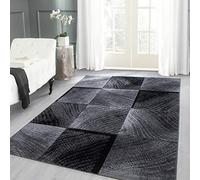 Carpettex Teppich Tapis de salon, à poils courts, 120 x 170 cm, noir, moderne et design à carreaux, moelleux et extra doux, lavable