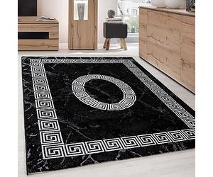 Carpettex Teppich Tapis de salon à poils courts - 140 x 200 cm - Noir - Moderne - Design méandre - Moelleux - Extra doux - Lavable - Pour cuisine, salle à manger, chambre d'enfant, salon