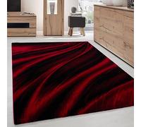 Carpettex Teppich Tapis de salon, à poils courts, 160 x 230 cm, moderne, abstrait, design de vagues, rouge, extra doux, moelleux, lavable, pour cuisine, salle à manger, chambre d'enfant, salon