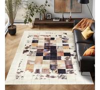 Carpettex Teppich Tapis Lavable en Tissu Plat Robuste avec Design Patchwork, Aspect Vintage, antidérapant pour Le Salon, Couleur: Blanc, Taille: 140 x 200 cm