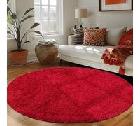 Carpettex Teppich Tapis Rond pour Le Salon, Design uni à Poil Long, Moderne et Moelleux, Couleur: Rouge, Taille: 80 cm Rond