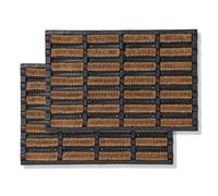 Carpido Paillasson antidérapant - Tapis de Porte en Caoutchouc & Coco - Paillasson Lignes 40x60 cm Lot de 2 - Paillasson résistant aux intempéries et Robuste