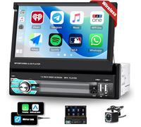 Carplay 1 DIN Extendable Car Stereo with 7 Inch Android Wireless Touch Screen Foldable with Bluetooth 5.1 FM/AM Radio Support Mirror Link USB Charging EQ SWC