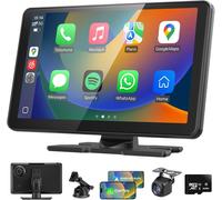 CarPlay & Android Car Radio 9 Inch Touch Screen Wireless Bluetooth 5.0, 1080P Rear View Camera, 4K Dashcam, GPS Navigation, Mirror Link, Siri and G-oogle Assistant, FM, AUX, 64GB TF Card