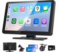 CarPlay & Android Car Radio 9 Inch Touch Screen Wireless Bluetooth 5.0, 1080P Rear View Camera, 4K Dashcam, GPS Navigation, Mirror Link, Siri and G-oogle Assistant, FM, AUX, 64GB TF Card