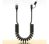 CarPlay Câble spiralé 2 en 1 - Câble de charge USB-A vers USB-C et Lightning, certifié MFi, charge rapide 3 A et synchronisation de données 480 Mbit/s, cordon à ressort rétractable pour iPhone 17/16