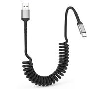 Carplay Câble spiralé USB A vers USB C pour Android Auto CarPlay, câble de voiture USB C à charge rapide pour iPhone 17 16 15 Samsung Galaxy S25 S24 S23, câble USB C enroulé 0,9 m