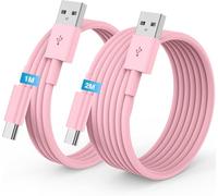 Carplay Câble USB A vers USB C pour iPhone 16/17/15 Pro Max Chargeur Cordon 1M+2M,Cable USB Chargeur pour Apple iphone 17 16 15 Plus Voiture Charge Rapide pour Samsung S25,iPad Pro,Android-rose