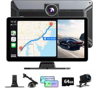 Carplay Car Screen with Carplay Android Auto Wireless, 9 Inch Touch Screen Bluetooth Car Radio with Front and Rear Car Dashcam/FM/AUX/64G TF/Mirror Link/Voice Assistant/GPS