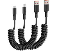 Carplay Lot de 2 câbles de voiture pour iPhone 15/16/Pro Max/Plus, certifiés Apple MFi, lot de 2 câbles spiralés USB A vers USB-C CarPlay USB C à charge rapide pour iPhone 16/15/Samsung Galaxy, iPad