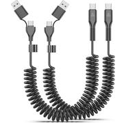 CarPlay - Lot de 2 câbles spiralés USB A vers USB C, 91 cm, chargeur de voiture pour iPhone 15/16 Pro Max, Samsung Galaxy, Pixel, prend en charge Apple CarPlay et Android Auto (USB C+A vers USB C