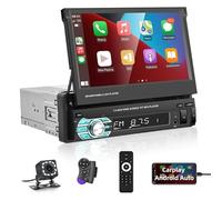 Carplay Stéréo stéréo de Voiture 17,8 cm Bluetooth avec écran Tactile Rabattable pour Voiture Android CD DVD Mirror Link Radio FM USB, TF, AUX in, télécommande caméra de recul