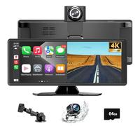 CarPlay Voiture, Ecran Voiture CarPlay et Android Auto, 10,26 Pouces écran Android Auto avec Caméra Avant 4K et Caméra de Recul 1080P, Navigation GPS, Assistant Vocal, Miroir Link, AUX, FM, 64G TF