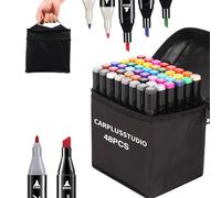 CarPlusStudio Alkohol Marker Set - 48 couleurs marqueurs à alcool double pointe pour manga design dessin et peinture avec boîte de rangement pratique