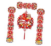 CarpNettore Ensemble de Décoration du Nouvel An Chinois 2026, Couplet Complet 3 Pièces et Ornement Suspendu en Feutre, Cheval Découpés, Motifs Découpés Élégants, pour Porte d‘Entrée et Salon, style B