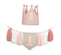 CarpNettore Guirlande de Pompons pour Chaise Haute, Accessoire Photo, Couronne, Chapeau, Pompons en Perles de Bois, Décoration pour Une Fête de Anniversai, Rose