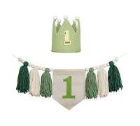 CarpNettore Guirlande de Pompons pour Chaise Haute, Accessoire Photo, Couronne, Chapeau, Pompons en Perles de Bois, Décoration pour Une Fête de Anniversai, Vert