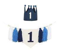 CarpNettore Guirlande de Pompons pour Chaise Haute, Accessoire Photo, Couronne, Chapeau, Pompons en Perles de Bois, Décoration pour Une Fête de Anniversai, Bleu Foncé