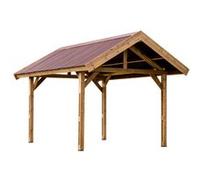 Auvent THURAC double pente 30° en bois couverture plaques ondulées 10,80 m²