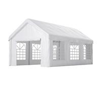Carport 299 x 598 x 283 cm, garage de tente résistant à l'hiver avec porte enroulable, parois latérales amovibles, grande tente de garage avec lampes solaires, pour voiture, SUV, camion, blanc