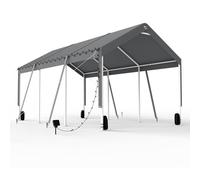 Carport 3,65 x 6 m étanche avec portes latérales Tente de voiture robuste pour une protection toute l'année Tente de garage portable avec cadre en acier pour voiture, moto et événements en plein air